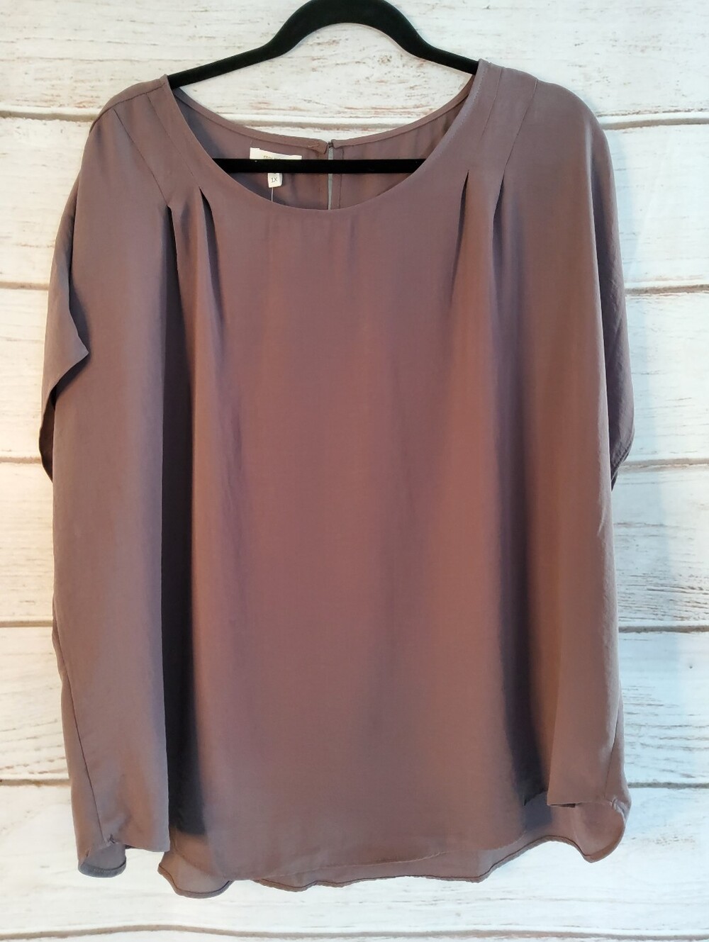 Maurices Dusty Mauve/Taupe Pleated Scoop-Neck Blouse